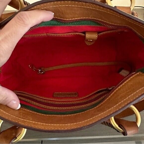 Dooney & Bourke Florentine Pocket Vaccheta Leather Satchel Bag Cognac - Picture 9 of 13